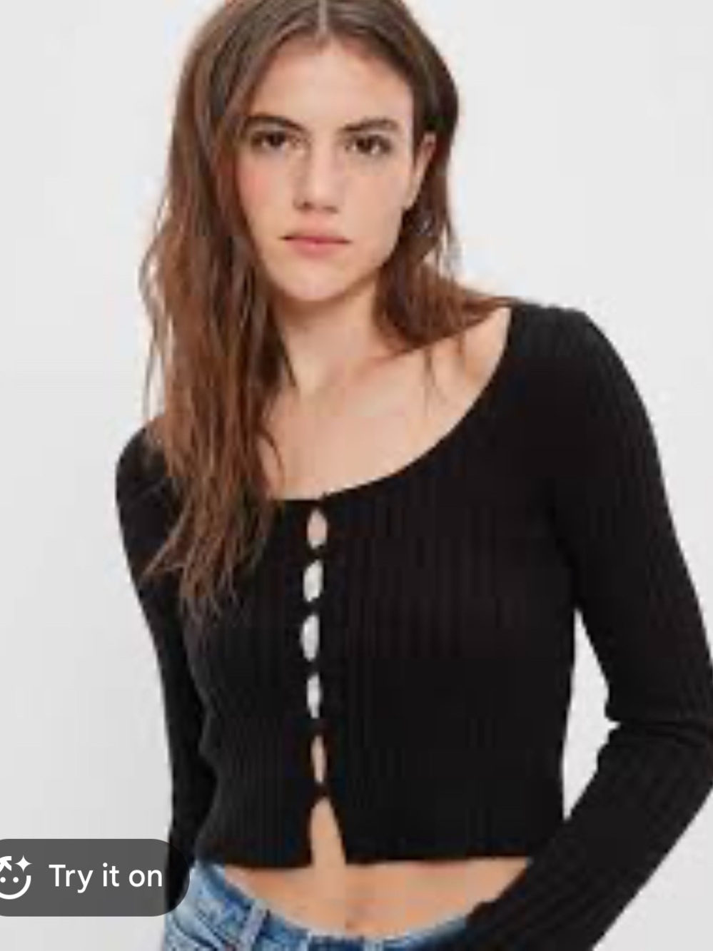 Black Ribbed Button-Front Crop Top / Sweater Cardigan | Large | NWT